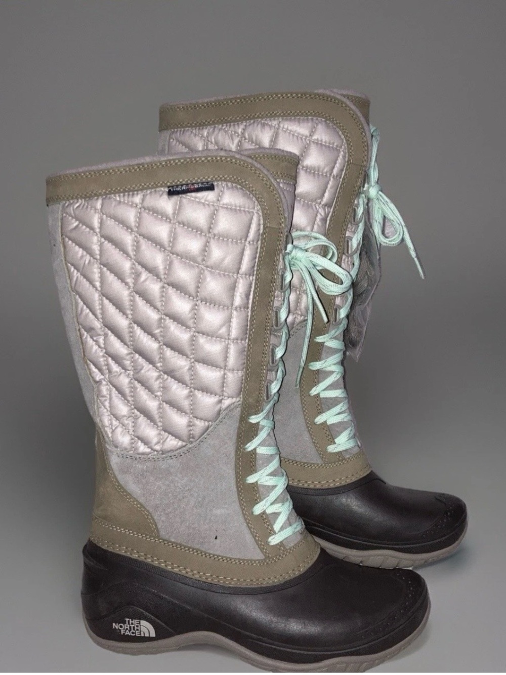 The North Face Thermoball Utility All Weather Beige Quilt Lace Up Boots Sz 7 NEW